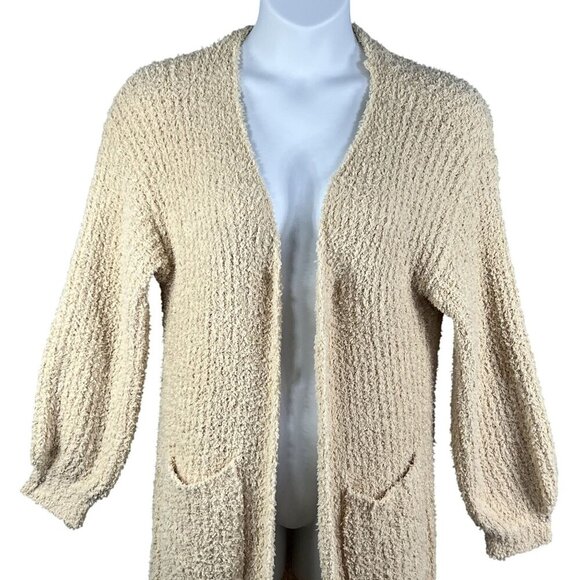 Hers & Mine Womens S Fuzzy Soft Long Maxi Beige Loose Knit Open Cardigan Pocket - Picture 5 of 15